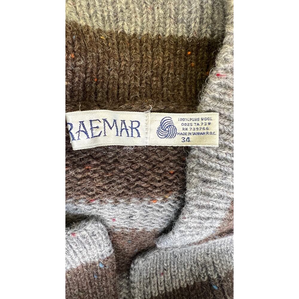 🧶 Vintage Raemar 100% Wool Sweater SZ S Brown Gray Stripe Made Taiwan R.O.C. - Picture 4 of 4